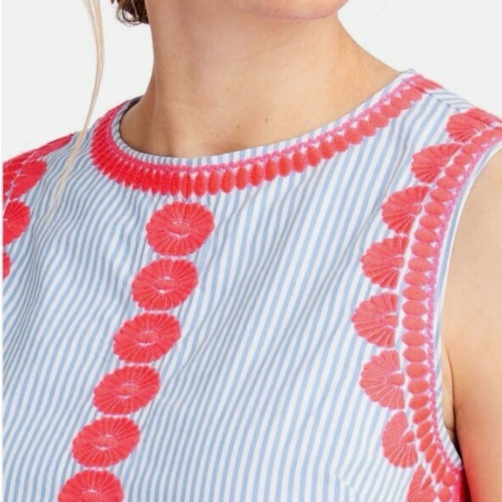 Vineyard Vines Striped Pop Embroidered Shift Dress Cornflower Stripe Sz 12 NWOT - Picture 4 of 8